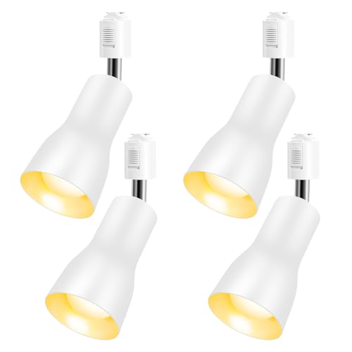 Pispoer ダクトレール用 レールライト ライティングバー用 ダクトレール照明 天井照明 間接照明 LED電球60W形付き E26 電球色 ホワイト 角度調節 (4個セット)