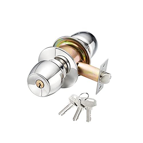 Cerradura de puerta de entrada con llave, cerradura de entrada de pomos de puerta de bola con llaves, manija exterior de acero inoxidable Juego de cerradura de puerta delantera de seguridad redonda Cover