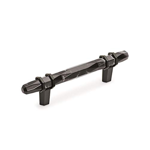 Image of Amerock 3-3 /4 inch Carrione Marble Black /Black Bronze Drawer Pull | 3-3 /4 inch (96mm) Center-to-Center Mounting Distance and 6-5 /16 inches Overall Length, Durable Zinc Cabinet Hardware