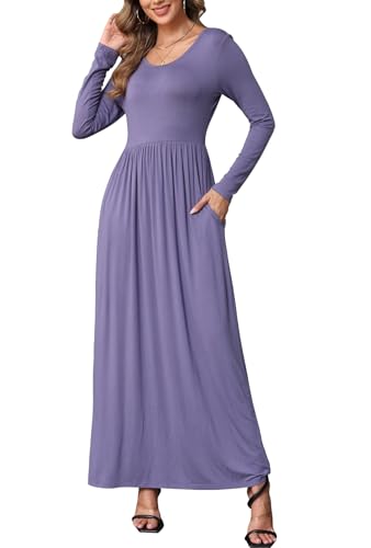 Image of EUOVMY Women's Long Sleeve Loose Maxi Dresses Casual Long Dresses with Pockets
