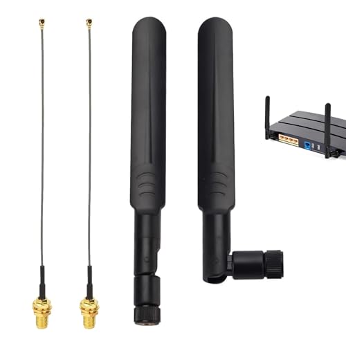 2 Pièces Antenne WiFi RP SMA Double Bande 2.4GHz 5GHz 5.8GHz, Kit Antenne WiFi 8dBi Omnidirectionnelle pour Routeur, Caméra IP, Espace Sécurité, avec Câble Coaxial U.FL/IPEX vers RP-SMA