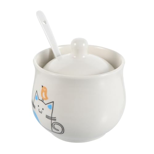 OUNONA 1Set Ceramic Spice Jar with Lid Kitchen Condiment Storage Pot for Pepper Salt and Seasoning Elegant Eared Design present for Housewarming and Friends