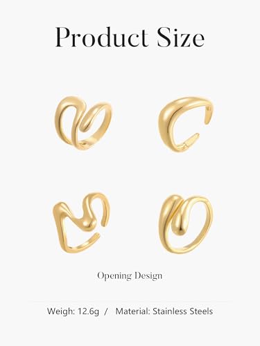 4 PCS Gold Plated Stackable Rings for Women, Unique Twisted and Looped Designs, Adjustable Finger Band for Comfort, Fashionable Stacking Rings for Daily Wear and Special Occasions2