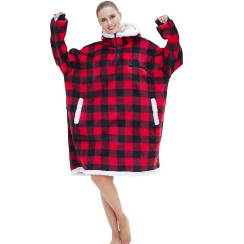 AZENTOP Oversized Blanket Hoodie Women Men, Wearable Blanket Hoodie, Sherpa Fleece Hoodie Blanket, Cozy Warm Hoodie Blanket