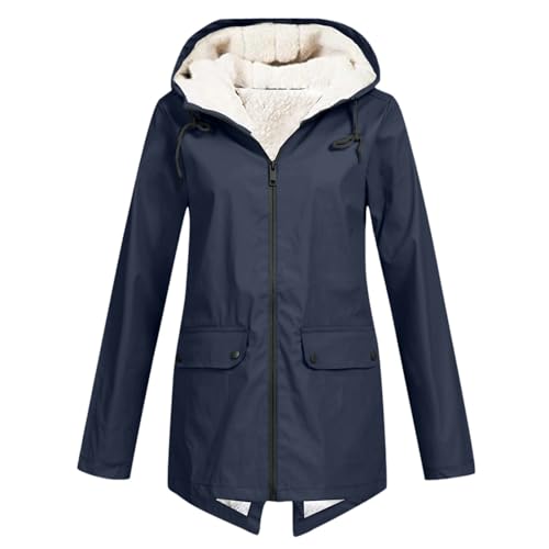 Générique Parka Imperméable Femme Manteau D'hiver Capuche Fourrée Coupe-Vent Zippé Veste Extérieur Chaude Mode Vetement Femme Grande Taille, Marine, L