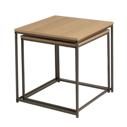 LOLAhome   Set 2 Mesas de Centro, Mesa Nido Pequeña para Salón o Comedor OficinaMesita Auxiliar Cuadrada SofáMadera y Metal Moka