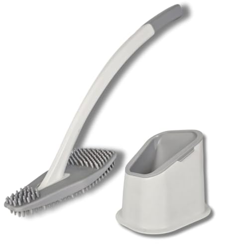 bideo® Silikon Toilettenbürste weiß – WC Bürstengarnitur mit Halter & Abtropffunktion – 360° Flexible Noppen für Randreinigung & Abfluss – WC Bürste weiß - langlebig, borstenlos bideo® Silikon Toilettenbürste weiß – WC Bürstengarnitur mit Halter & Abtropffunktion – 360° Flexible Noppen für Randreinigung & Abfluss – WC Bürste weiß - langlebig, borstenlos