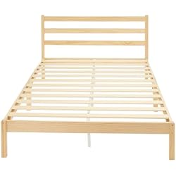 Amazon Basics Marco de Doble Cama de Madera Maciza de Pino con cabecero Acanalado, 204 x 142 x 30.5 cm, Color Natural