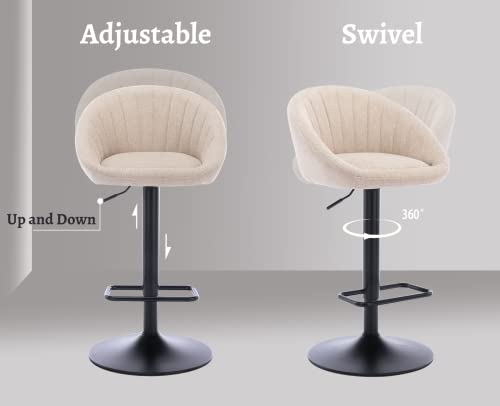 Butacos regulables giratorios EALSON, juego de 2, estilo moderno, para barra alta, con respaldo bajo y tapizado cómodo, con reposapiés metálico, color beige, para cocina o comedor miniatura 5