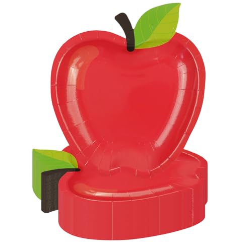 50PCS Red Apple Paper Plates 7inch Back to School Party Dessert Plates First Day of School Disposable Tableware Party Supplies Schools Season Decorations Guests for Kindergarten Preschool Grad