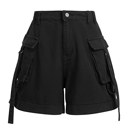 Damen Sommer Cargo Shorts Kurze Hosen Militär Casual Elastische Taille Freizeithose mit Taschen Baumwolle Outdoorhose S-2XL