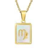 HIJONES Collar Mujer Acero Inoxidable Colgante Concha Cuadrada Signo Zodiacal Constelación Horóscopo Joya Oro Virgo