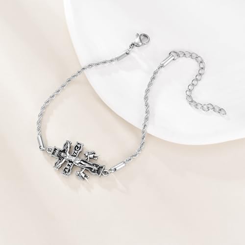 Caravaca Bracelet 925 Sterling Silver Adjustable Chain Jesus Cross Bracelet Jewelry Christian Faith Gifts for Women Men4