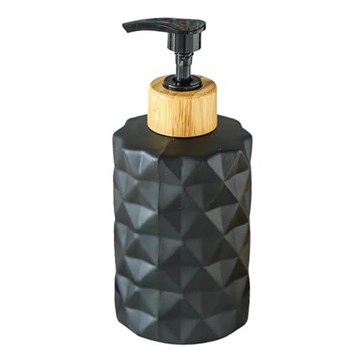 レタヤ ソープボトル 大容量 ソープディスペンサー おしゃれ 詰め替え ガラス 液体 洗剤 ポンプ 北欧 木製 330? (ブラック+ブラック)