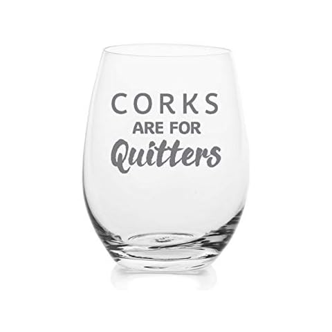 Lushy Wino - Corks Are For Quitters | 18oz. Etched Stemless Wine Glass: Dishwasher Safe Funny Wine Glasses For Women in Gift-Ready Box Cover