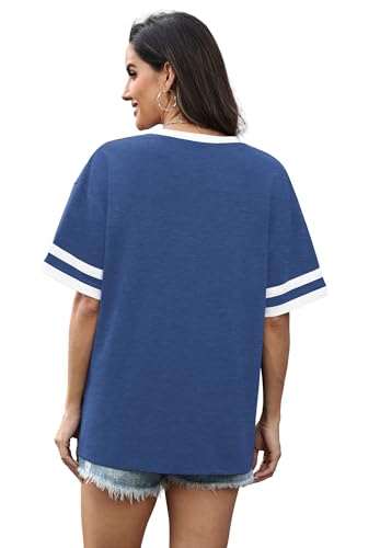 Image of WIHOLL Womens T Shirts Loose Fit Short Sleeve Tees V Neck Color Block Summer Tops 2026 Fashion S-4XL