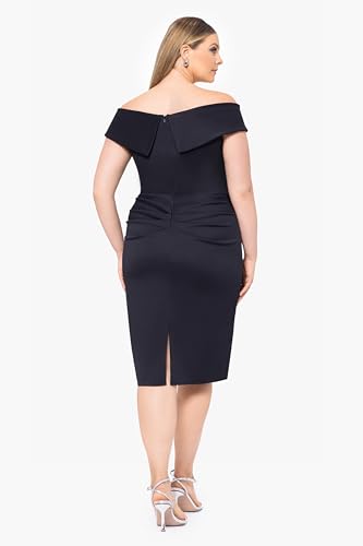 Image of Xscape Women's Bodycon Midi Off-The-Shoulder Ruffle Dress with Center Back Zipper, Petite & Plus Size
