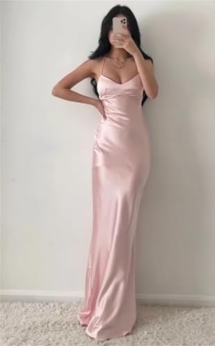 Satin Bridesmaid Dresses for Women Spaghetti Straps Prom Dress Formal2