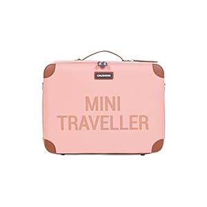 CHILDHOME, Valise Enfant, Week-end, Format Cabine, Compact, Solide, Anse pour transport, Etiquette Nom, Design, Simili Cuir, Mini Traveller Rose/Cuivre