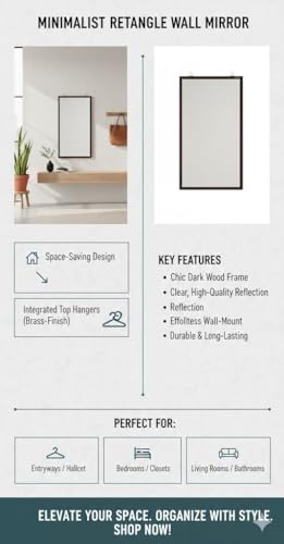 Image of Captiver Engineered Wood Frameless Wall Hanging Solid Base Mirror (65X34 CM,Wenge) Bathroom Fancy Rectangle Decorative Washbasin Living Room Rectangular Unframed