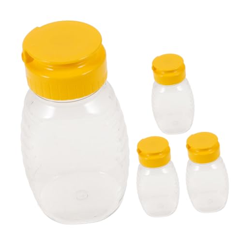 TOBBOMEY 4 Piezas botella exprimidora de miel envase de aderezo para ensaladas para llevar botella de prensa de miel botella de miel botellas pequeñas con tapas la mascota Transparent