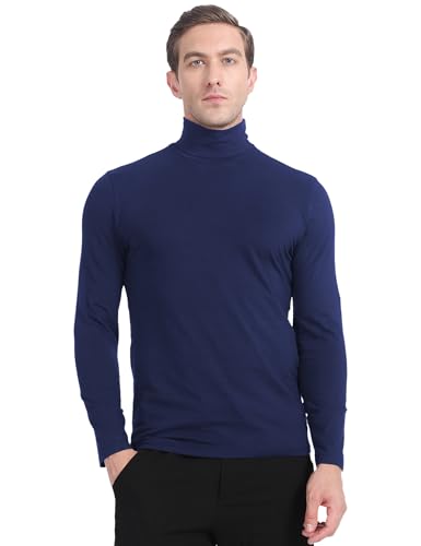 MOSCOAL Mens Thermal Shirts,High Neck Long Sleeve Thermal Shirts for Men, Warm and Insulating Undershirt Navy,Small