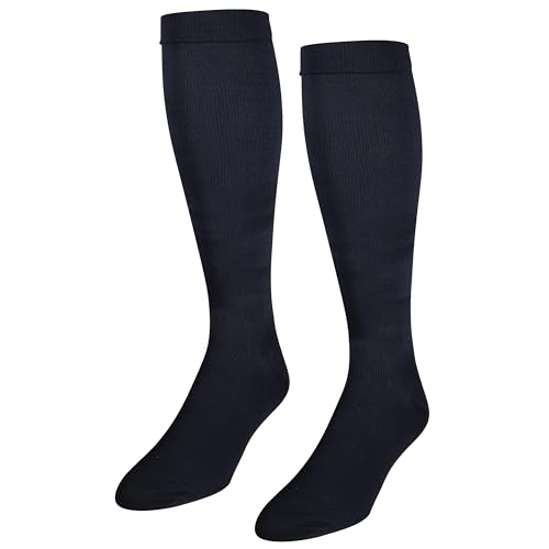 Image of NuVein Men's Compression Socks, 15-20 mmHg Support, Dress Trouser Style, Over Calf Knee High, Navy, Large