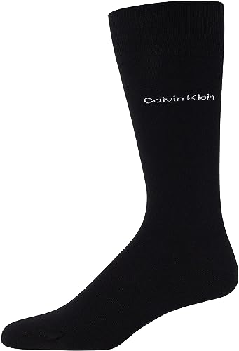 Calvin Klein Mens Dress Socks - 2 Pairs Egyptian Cotton Blend Comfort Stay Up Cuff Crew Socks for Men (7-12), Size 7-12, Solid Black4