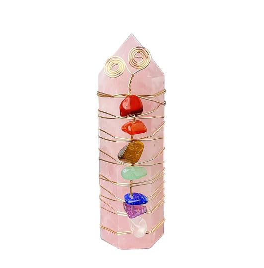 Namzi 2 Pieces of Natural Colorful Crushed Stone Gold Wire Wound Crystal Pillar Pink Natural Crystal raw Stone Hexagonal Pillar Home Crafts Decoration Ornament