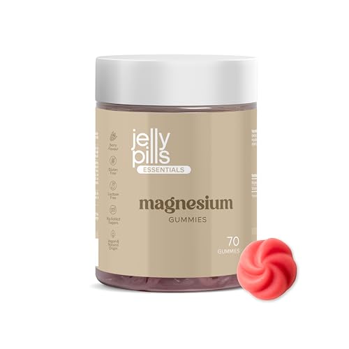 Jelly Pills Gominolas de Magnesio 180 mg + Vitamina B6-70 Gummies Veganas - Sin Azúcares Añadidos - Sabor Frutos del Bosque - Reduce Cansancio & Fatiga