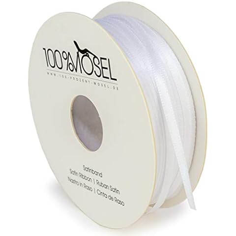 100% Mosel Satinband, in Weiß , matt glänzendes Geschenkband, edles Schleifenband zum Dekorieren & Basteln, zum Einpacken besonderer Geschenke Cover
