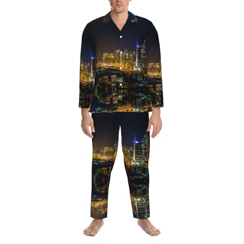 Pyjama homme imprimé ville noir XXL ensemble vêtements de nuit doux et détente
