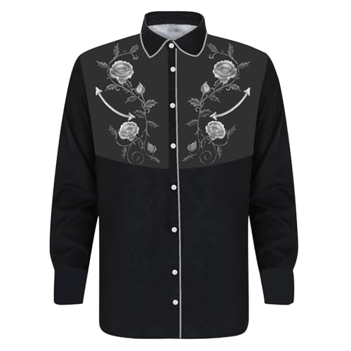 Générique Chemise Cowboy Homme 4XL De Western pour - Manches Longues Broderie Country Slim Fit en Jean Déguisement Grey S