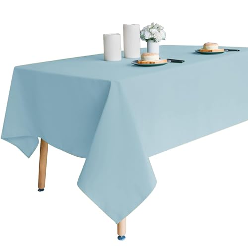 Image of Obstal Dusty Blue Rectangle Table Cloth, 60x120 Inch | Heavy Duty Water Resistance Polyester Tablecloth, Decorative Fabric Table Cover for Outdoor and Indoor Use