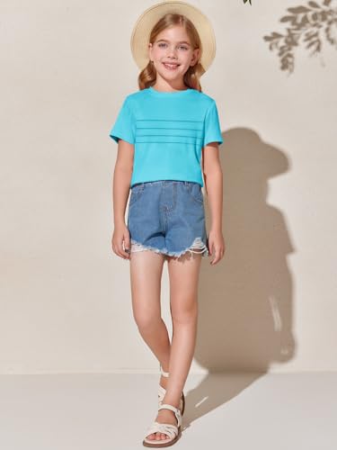 Image of Imily Bela Girls Pleated Short Sleeve T Shirts Kids Summer Crewneck Shirts Casual Tops Tees 5-14 Years
