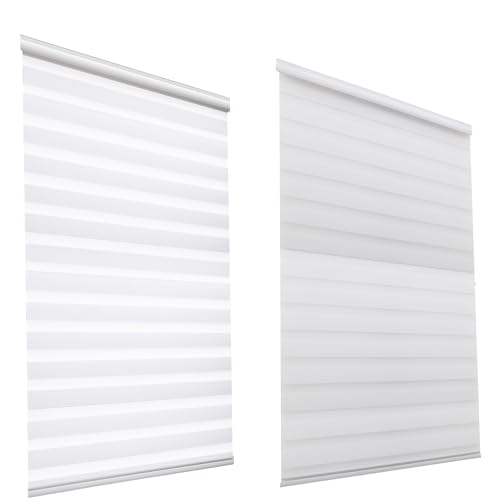 HSYLYM Day And Night Double Layer Simple Modern Extra Long Zebra Roller Blind for Window (Width 45cm x Length 150cm,White)