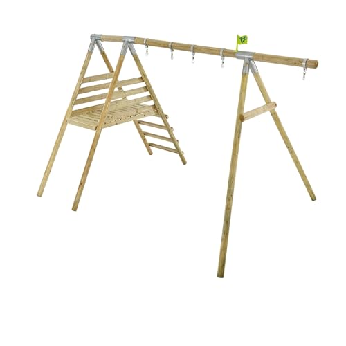 TP Toys Knightswood Wooden Double & Deck Swing Frame With Extension. Wooden Swing Frame For Kids With Deck, Extension, Nest Swing. FSC Certified European Timber, Outdoor Hanging Stand - 3 years+
