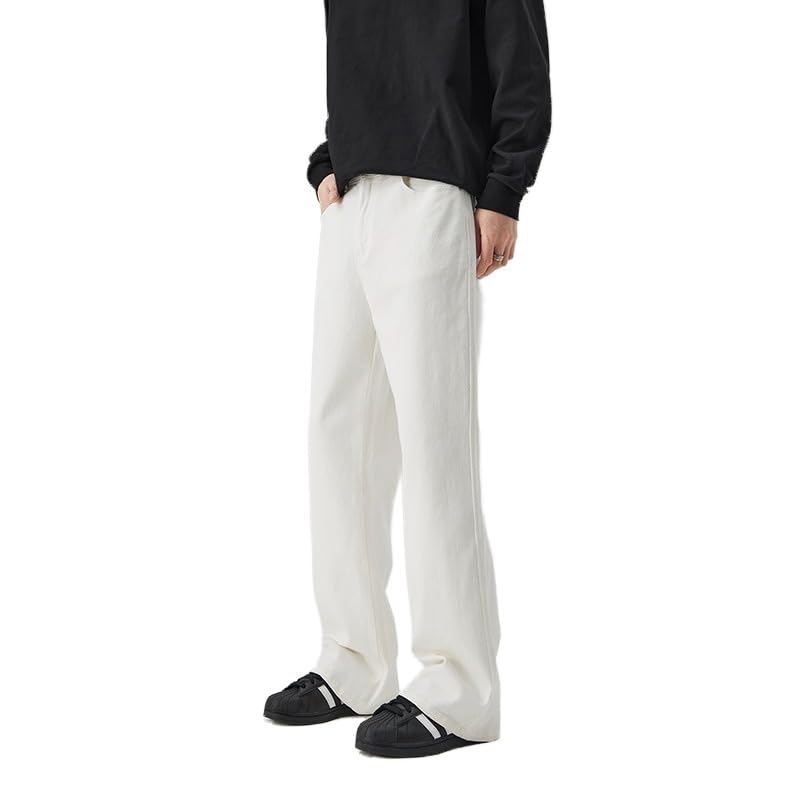 Men's White Casual Stretch Vintage Jeans Loose Y2k Hip Hop Straight Bell Bottoms