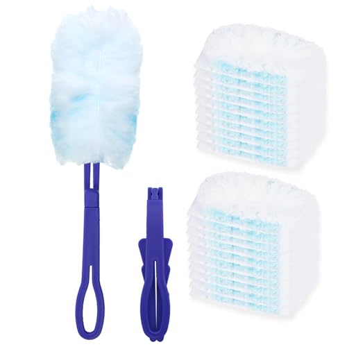 20 Piezas Duster,Plumero Duster Kit,Imanes para Polvo,Atrapapolvo Recambios Kit,con 1 Mango para Polvo,Apto para Pelos de Animales,Polvo y Suciedad