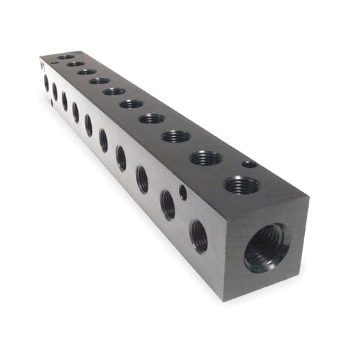 Pneumadyne M20-250-10-90, Manifold, 90 Degree Ports, 10-Station, 1/4 NPT Input, 1/8 NPT Output