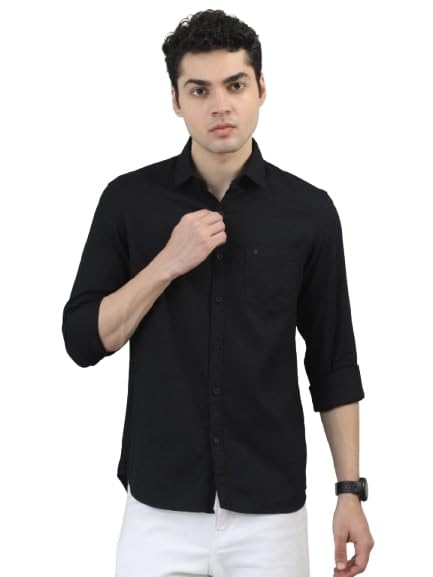 Image of COOL COLORS Men's Solid Slim Fit Casual Shirt | Breathable Soft Fabric | Spread Collar | Stylish Modern Comfort | Office, Party, Weekend Essential