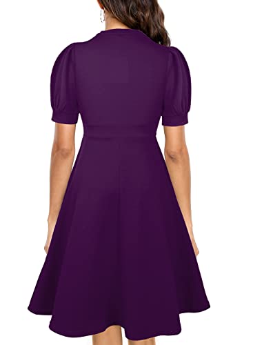 Mokayee Womens Purple Summer 2024 V Neck Short Sleeve Semi-Formal A-Line Flare Cocktail Dinner Office Interview Wedding Guest Wear To Work Dresses With Pockets Xl thumb #1