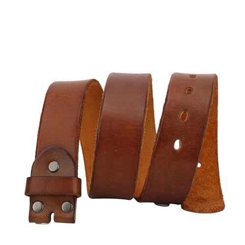 Men's Full Grain Leather Belt Vintage Distressed Style with Snap-On Strap 1 1/2" One Piece Leather no buckle2
