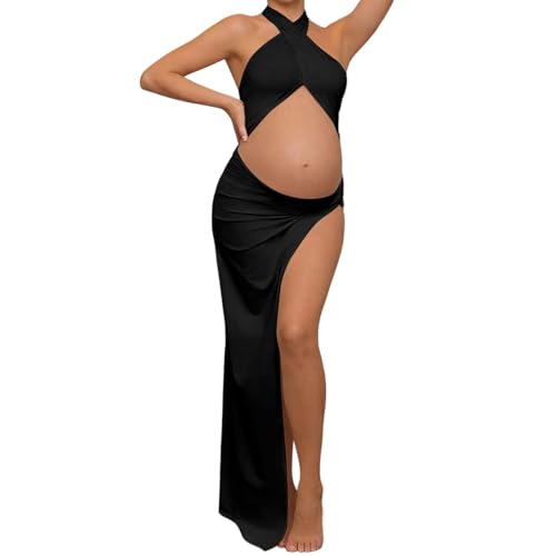 Vestido de maternidad festivo para mujer, vestido largo sin espalda descubierta, vestido de fotografía con cortes, vestido de cóctel para embarazadas, bodycon vestido de baile, monocolor, vestido de