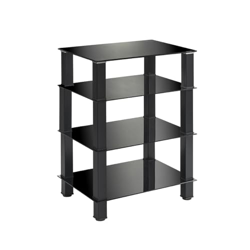 MMT Furniture Designs Ltd HiFi Rack AV Shelf 4-Tiers Glass TV Stand Hi-Fi with Tempered Glass Media Storage Shelves Black 77cm Tall
