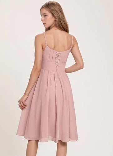 Chiffon Square Neck Bridesmaid Dresses with Pockets Short Pleated Formal Gowns for Women 2025 with Straps2