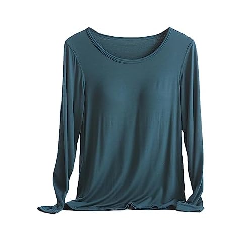 Women's Modal Built-in Bra Padded Active Camisole Long Sleeves Pajama Casual Tops T-Shirt Phoebe Blue L Cover