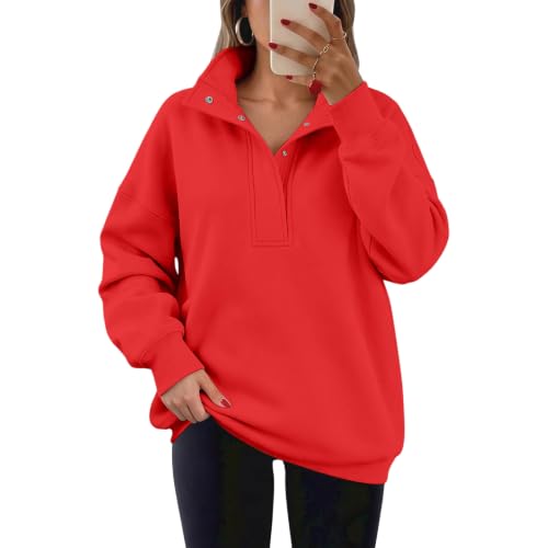 Oversized Sweatshirt for Women Fleece Mock Neck Button Trendy Pullover - image 4