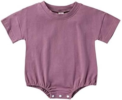 Merqwadd Baby Boy Girl Bubble Romper Infant Oversize Plain Crewneck T-Shirt Bodysuit Tops - Image 2