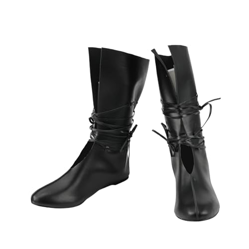 Men Viking Pirate Boots Renaissance Lace-Up Flat Shoes PU Leather Medieval Cosplay Halloween Boot2